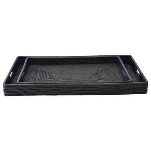 Caribbean Rattan Rectangle Tray Small Black