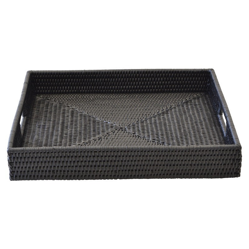 Caribbean Rattan Square Tray Large Black