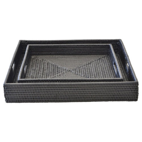 Caribbean Rattan Square Tray Small Black