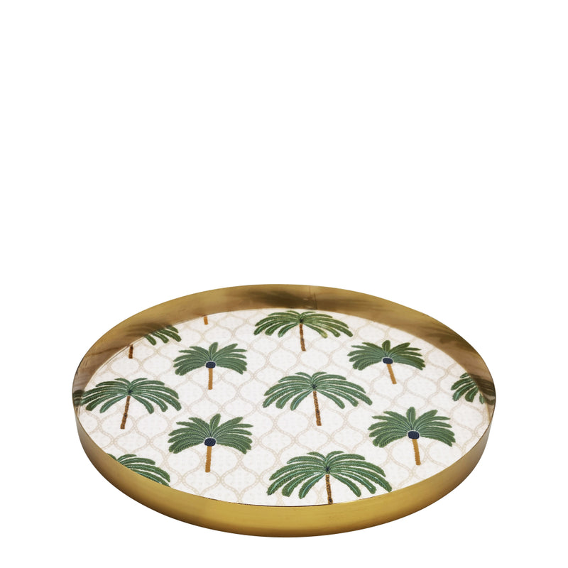 Palm Metal Round Medium Serving Tray Gold