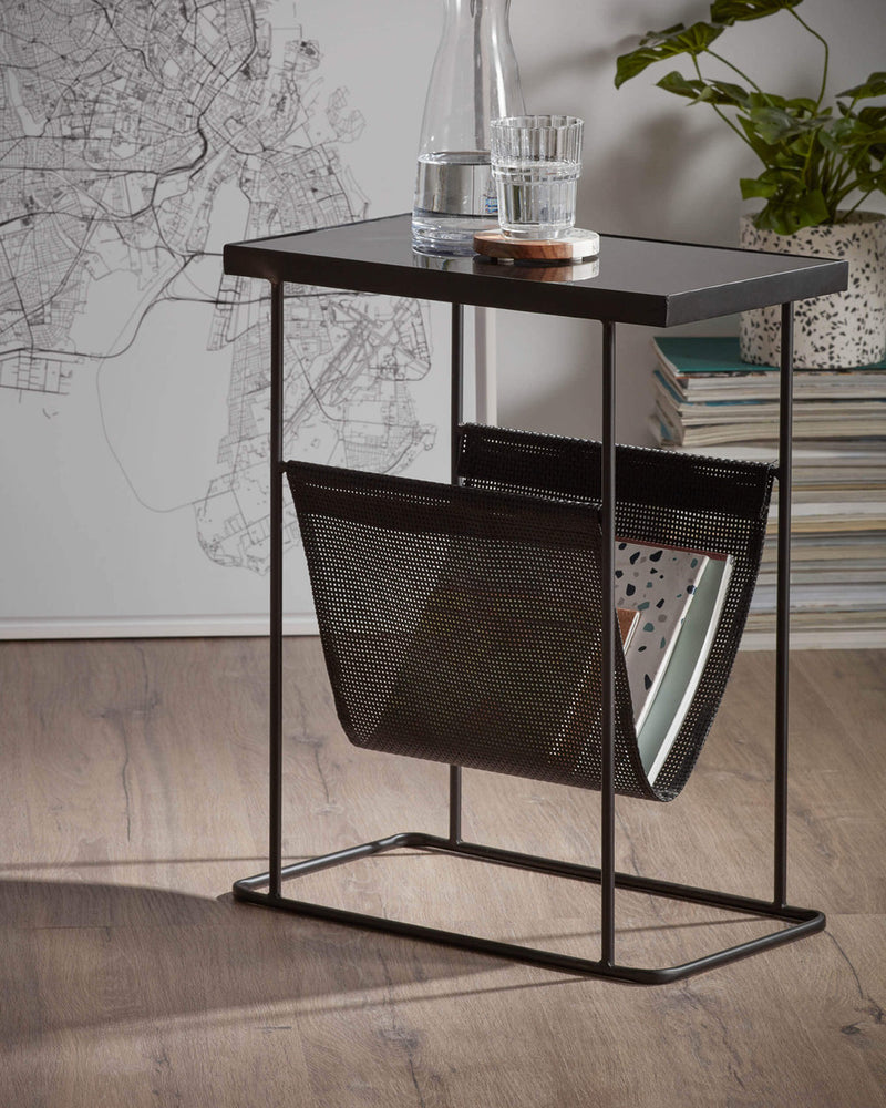 Map Side Table with Storage Black-Bibilo